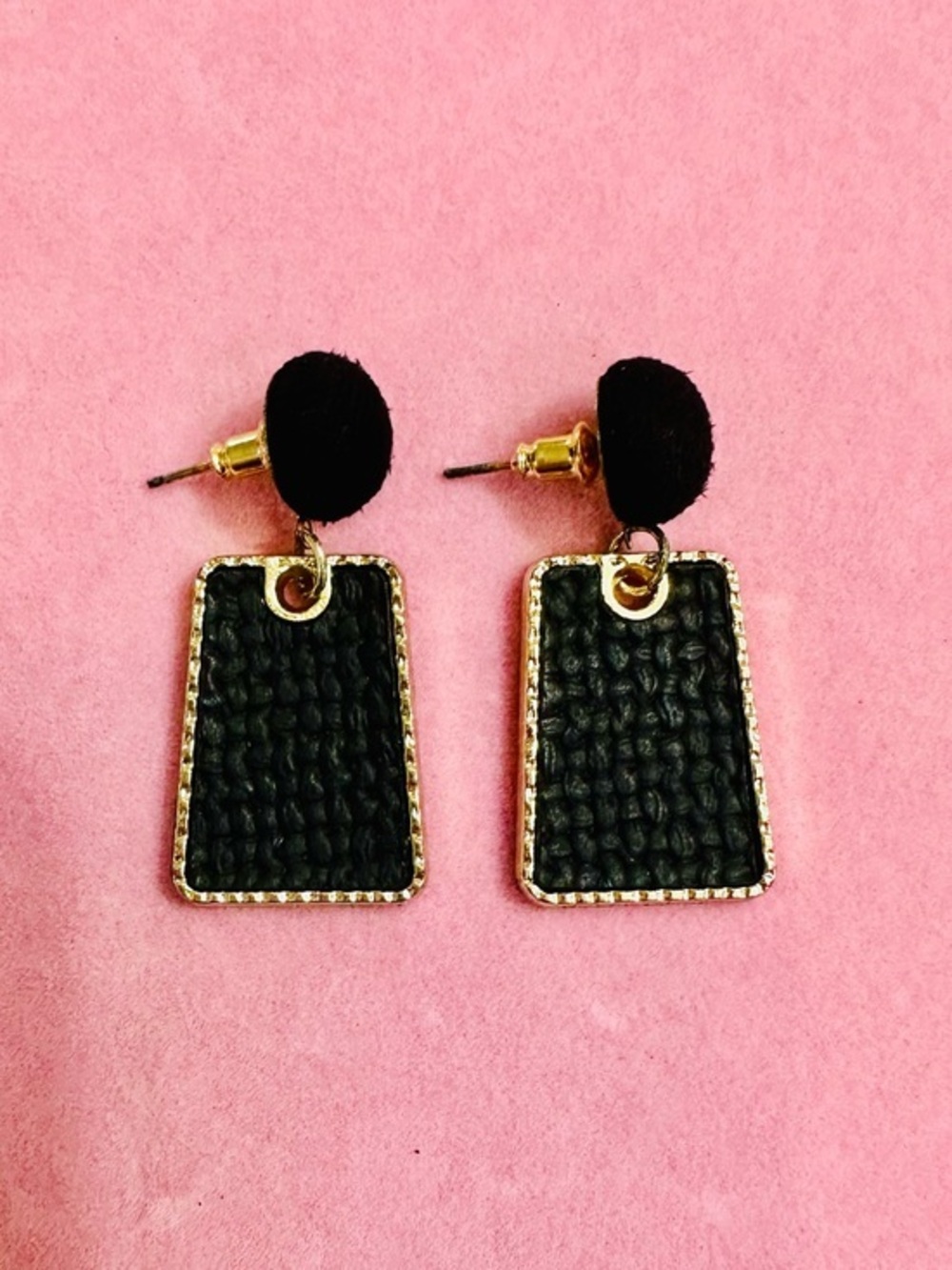 NWT Black Textured Rectangle Dangle Earrings